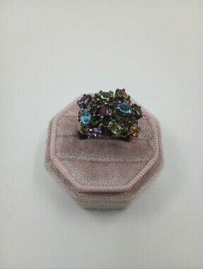 925 Sterling Silver Multi-gem Cluster Ring SZ 10